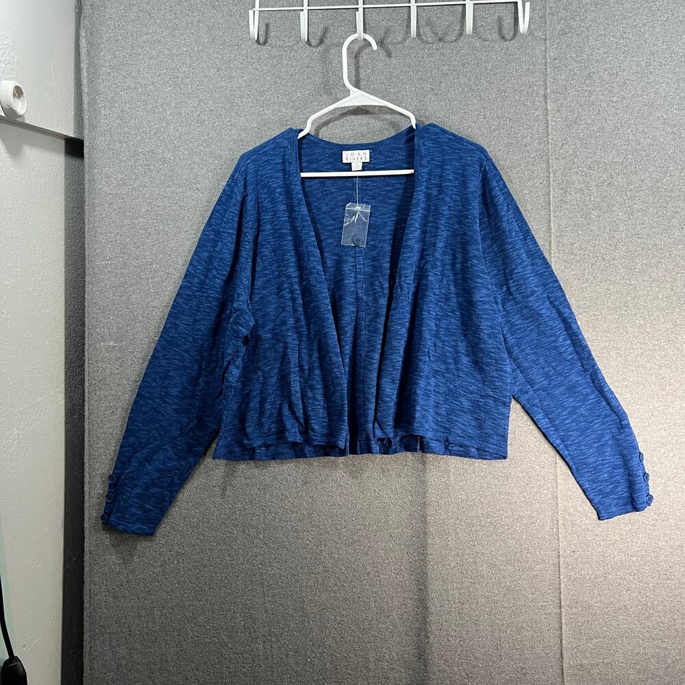 Joan Rivers Women's Cardigan Cotton Blend Slub Cardigan Blue X-Large